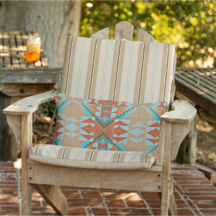 Aqua Turquoise Blue Orange Brown Tribal Pattern Lumbar Pillow