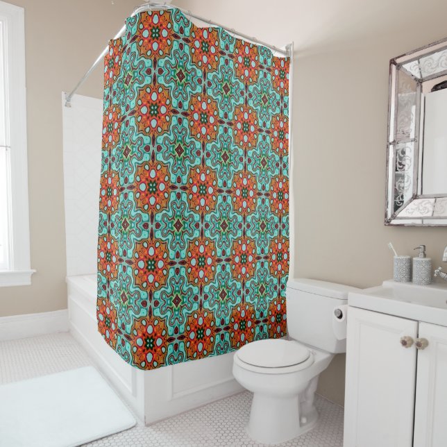 Aqua Turquoise Blue Orange Red Brown Tribe Art (In Situ)