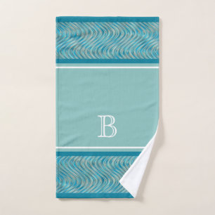 Aqua Turquoise Blue Taupe Curved Lines Art Pattern Bath Towel Set