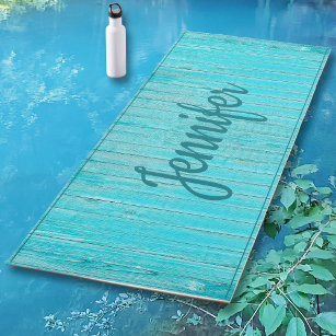 Aqua Turquoise Blue Wood Personalized Yoga Mat