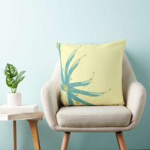 Aqua Turquoise Chartreuse Jaune Coussin Floral mod