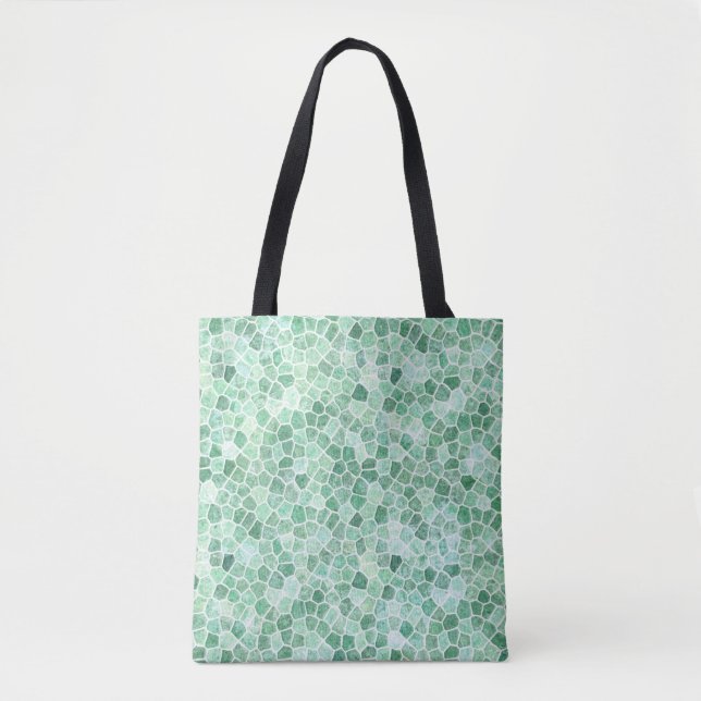 Aqua Turquoise Cobbled Patchwork Terrazo Pattern Tote Bag (Front)