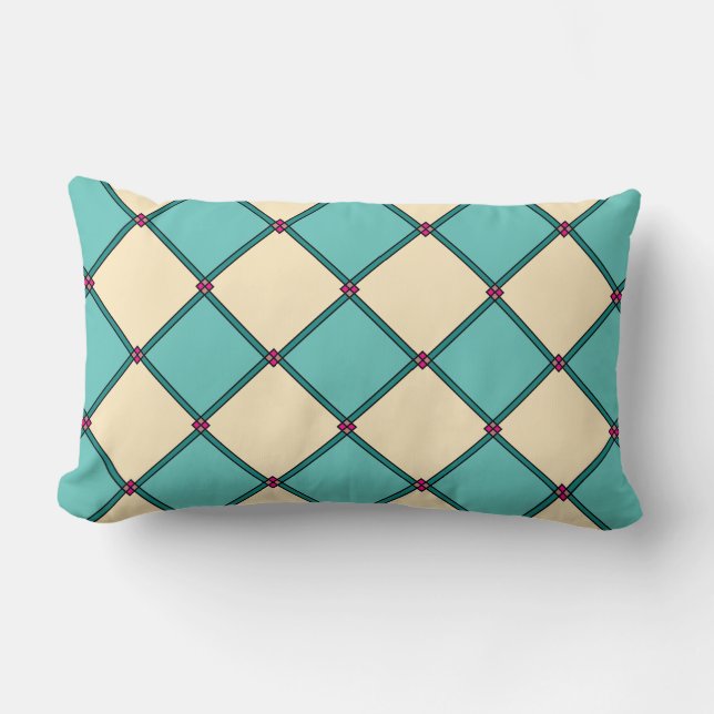 Aqua Turquoise Cream Art Déco Style Lumbar Coussin (Recto)