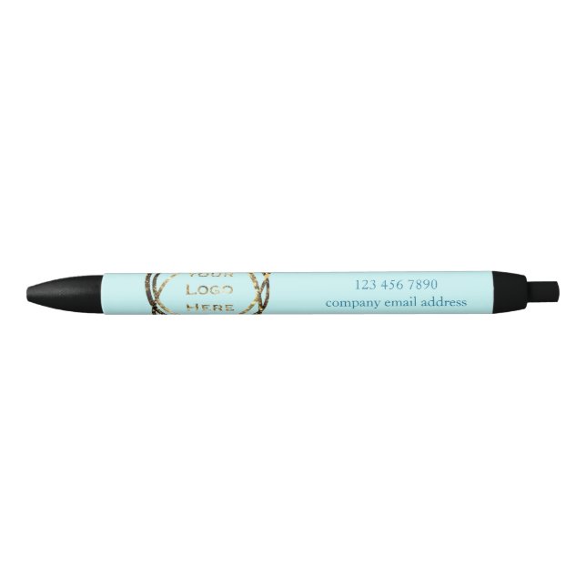  Aqua Turquoise Custom Business Logo Promotional Black Ink Pen (Front)