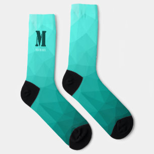 Aqua turquoise geometric mesh pattern Monogram Socks
