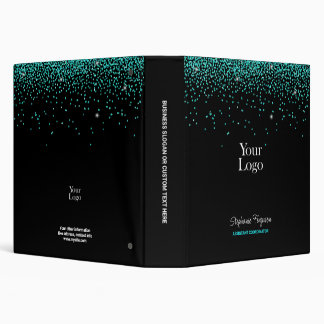 Aqua Turquoise Glitter on Black Background Binder