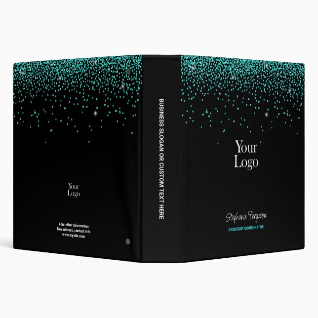 Aqua Turquoise Glitter on Black Background Binder (Background)