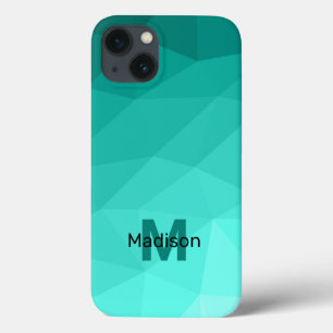 Aqua Turquoise Gradient Geometric Mesh Monogram iPhone 13 Case