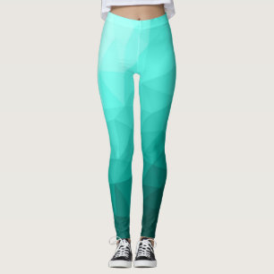 Aqua Turquoise Gradient Geometric Mesh Pattern Leggings