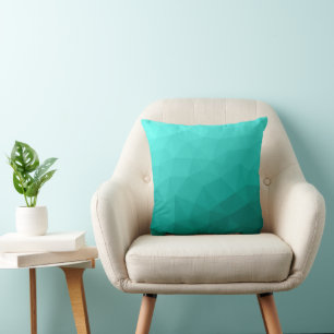 Aqua Turquoise Gradient Geometric Mesh Pattern Throw Pillow