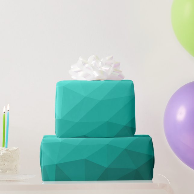 Aqua Turquoise Gradient Geometric Mesh Pattern Wrapping Paper (Party Gifts)