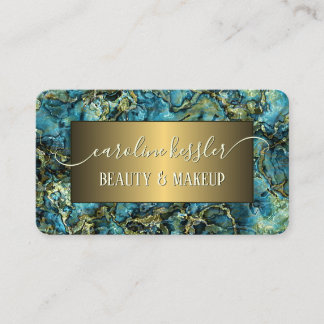 Aqua Turquoise Green Teal Blue Gold Marbled Business Card