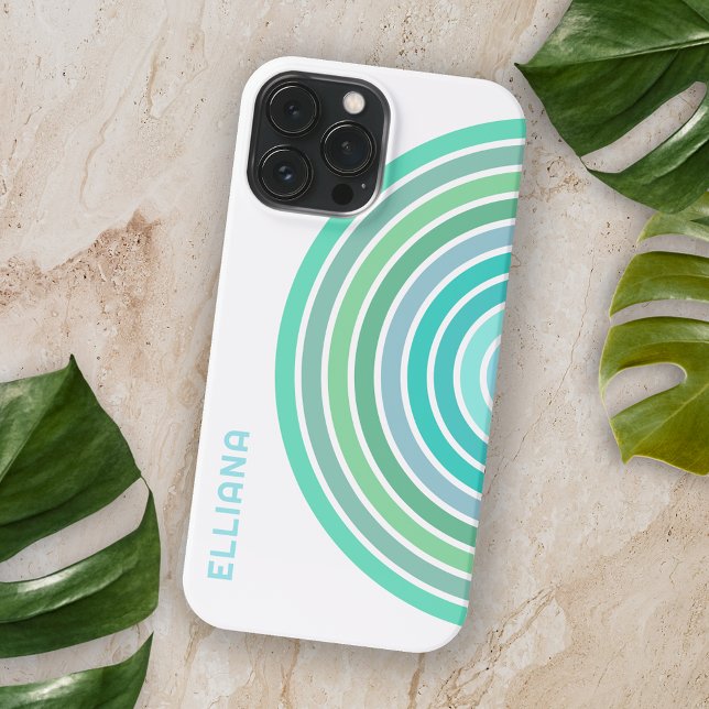 Aqua Turquoise Green Teal Blue Midcentury Stripes iPhone Case (Creator Uploaded)