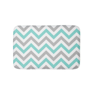Aqua Turquoise Grey Wht LG Chevron ZigZag Pattern Bath Mat