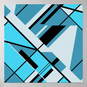 Aqua Turquoise Grey with Black Diagonal Design Poster