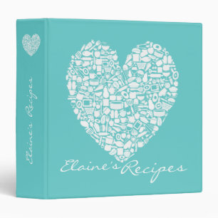 Aqua Turquoise Heart Recipe Custom Name Binder