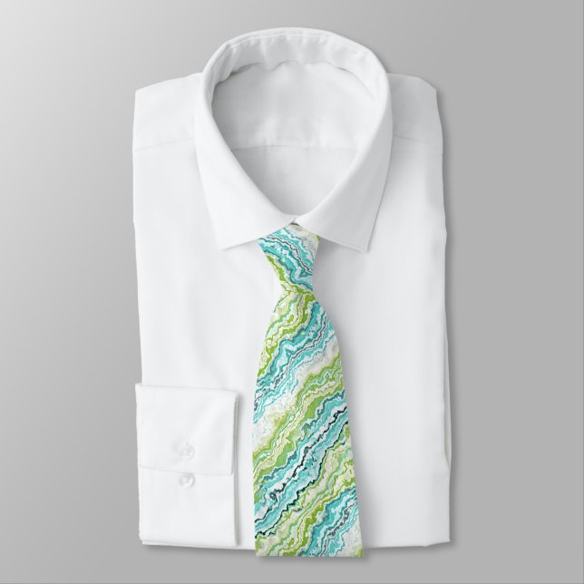 Aqua Turquoise Lime Green Minerals Agate Pattern Tie (Tied)