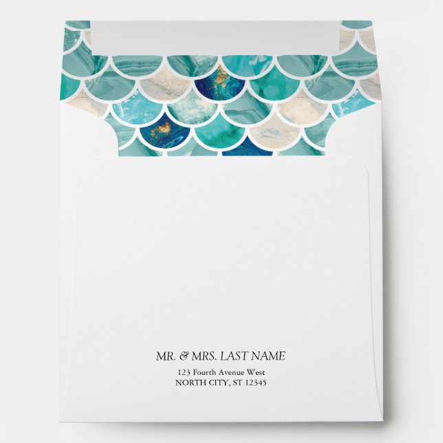 Aqua turquoise marble mermaid fish scales envelope (Back (Bottom))