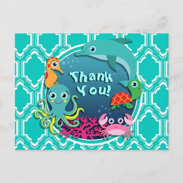 Aqua Turquoise Ocean Life Baby Shower Postcard (Front)