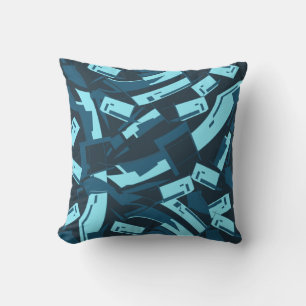 Aqua Turquoise on Navy Slanted Scattered Pieces Throw Pillow