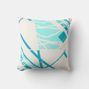 Aqua Turquoise on Off-white Abstract MCM-inspired Throw Pillow