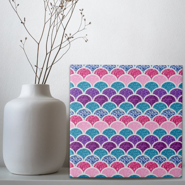 aqua turquoise pink purple mermaid scales tile (aqua turquoise pink purple mermaid scales ceramic tile)