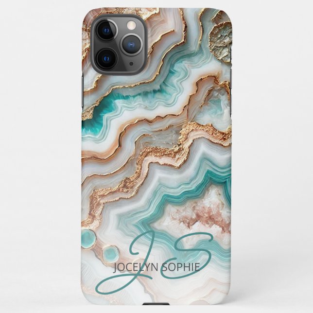 Aqua Turquoise Pink Rose Gold Marble Art Pattern iPhone Case (Back)