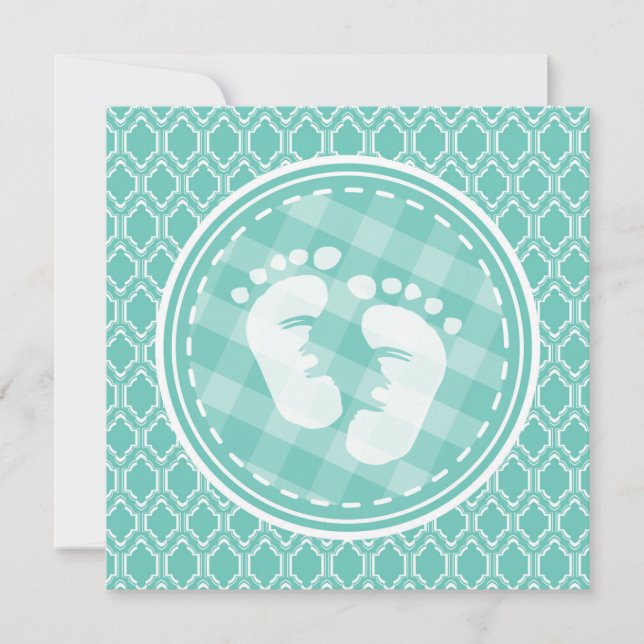 Aqua Turquoise Retro Baby Feet Baby Shower Invitation (Front)