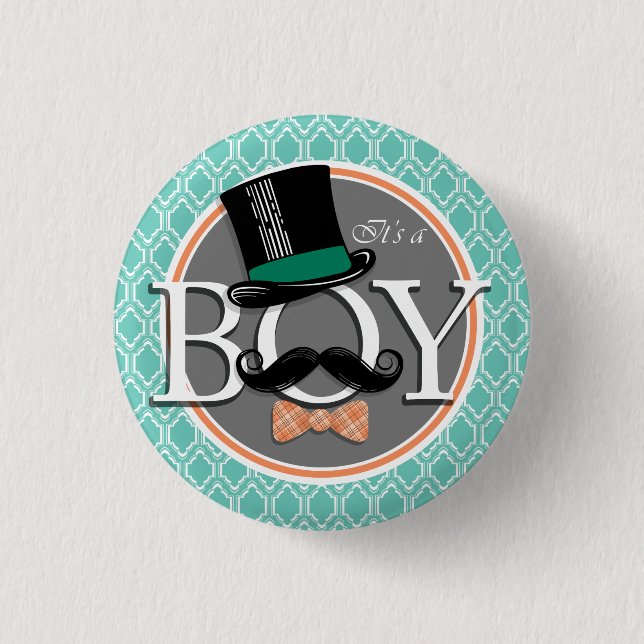 Aqua Turquoise Retro Funny Boy Baby Shower 1 Inch Round Button (Front)