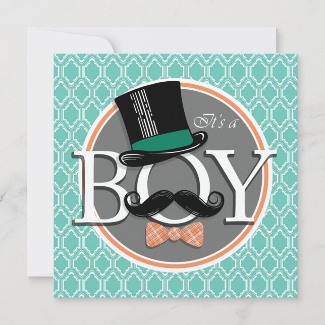 Aqua Turquoise Retro Funny Boy Baby Shower Invitation (Front)