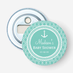 Aqua Turquoise Retro Nautical Anchor Baby Shower Bottle Opener