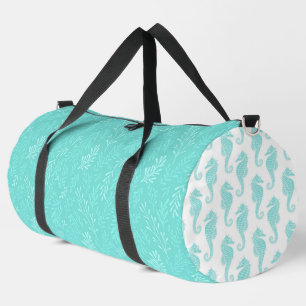 AQUA TURQUOISE SEAHORSE AND UNDERSEA THEME DUFFLE BAG
