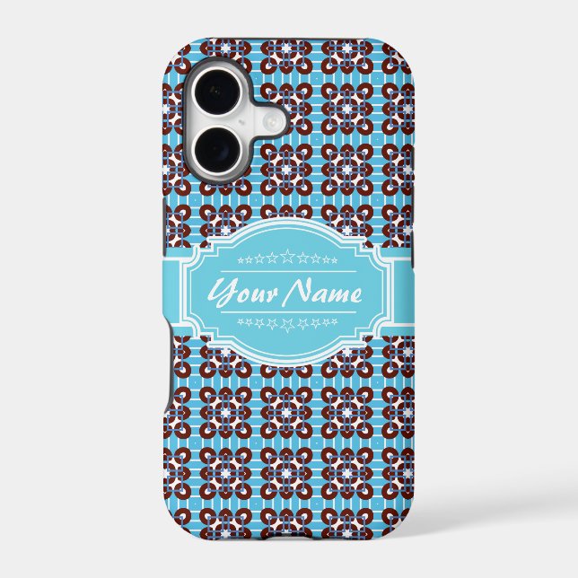 Aqua Turquoise Squares Pattern Personalized (Back)