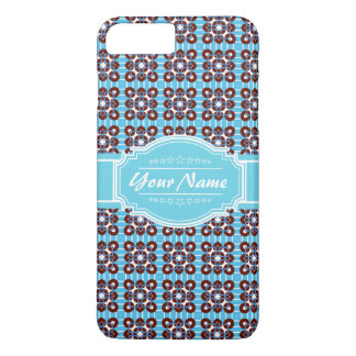 Aqua Turquoise Squares Pattern Personalized iPhone 8 Plus/7 Plus Case