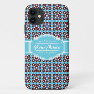Aqua Turquoise Squares Pattern Personalized iPhone 11 Case