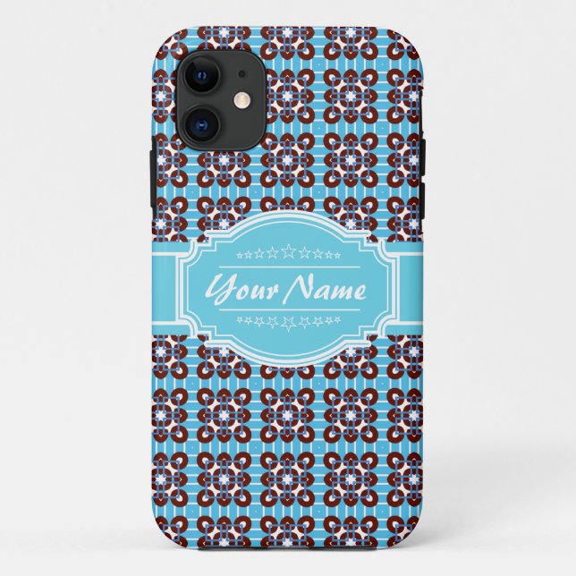 Aqua Turquoise Squares Pattern Personalized Case-Mate iPhone Case (Back)
