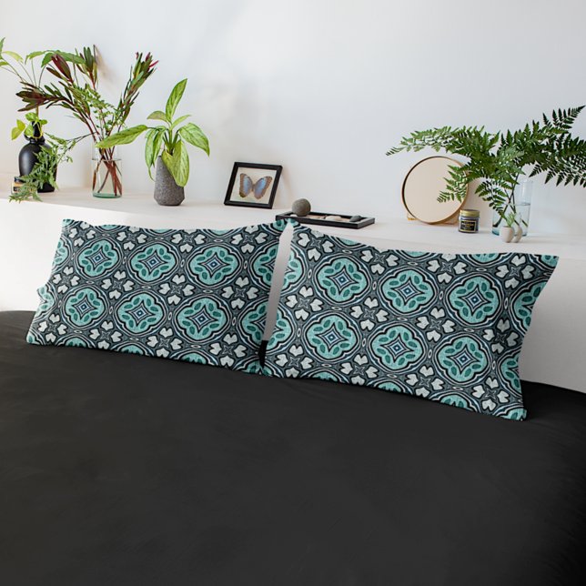 Aqua Turquoise Teal Blue Green Bohemian Tribal Art Pillowcase (Creator Uploaded)