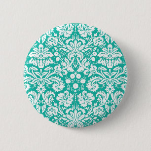 Aqua Turquoise Teal damask pattern 2 Inch Round Button