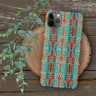 Aqua Turquoise Terracotta Burnt Orange Tribal Art Case-Mate iPhone Case