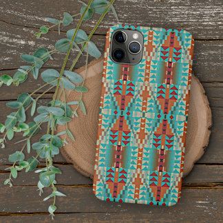 Aqua Turquoise Terracotta Burnt Orange Tribal Art iPhone 16 Pro Max Case