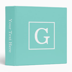 Aqua Turquoise White Framed Initial Monogram Binder