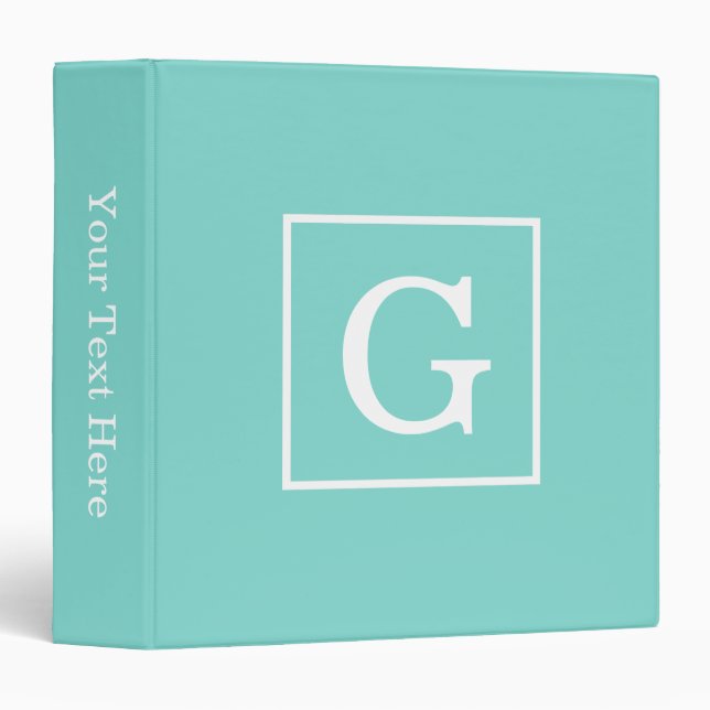 Aqua Turquoise White Framed Initial Monogram Binder (Front/Spine)