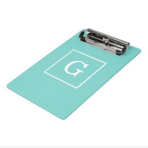 Aqua Turquoise White Framed Initial Monogram Mini Clipboard