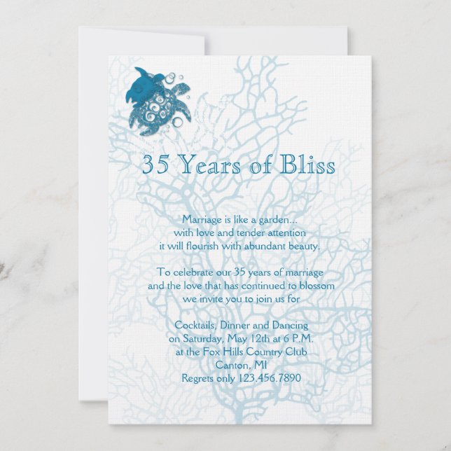 Aqua Turtle Amour Anniversaire Invitation (Devant)