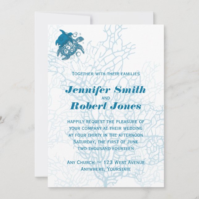 Aqua Turtle Love Faire-part de mariage (Devant)