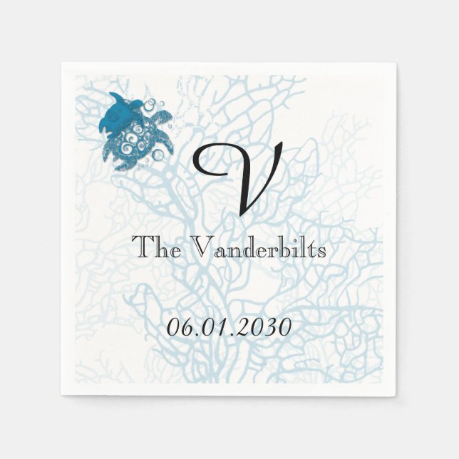 Aqua Turtle Love Wedding Napkin (Front)