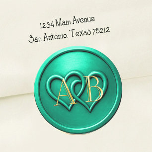 Aqua Two Hearts Intertwined Monogram Wedding Classic Round Sticker