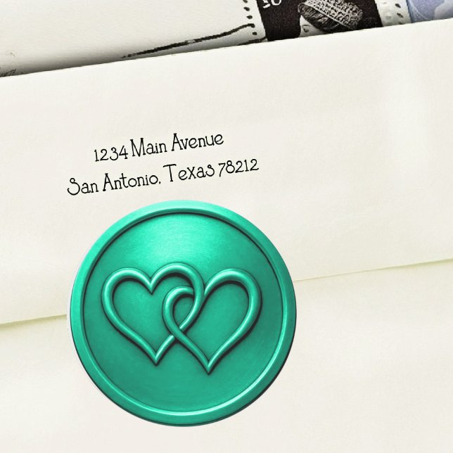 Aqua Two Hearts Intertwined Wedding Classic Round Sticker (Creator Uploaded)