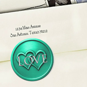 Aqua Two Hearts Intertwined Wedding Classic Round Sticker