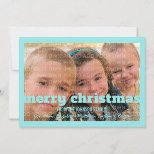 Aqua Typography Merry Christmas Flat Photo Card